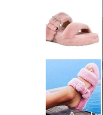 Pink Crystal UGG FUZZ YEAH GENUINE SHEARLING SLIPPER SANDAL MSRP 110 CUTE CHIC