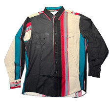 VTG 90s WRANGLER XL 16   34 Color Block Stripe Button Up Brushpopper Shirt Rare