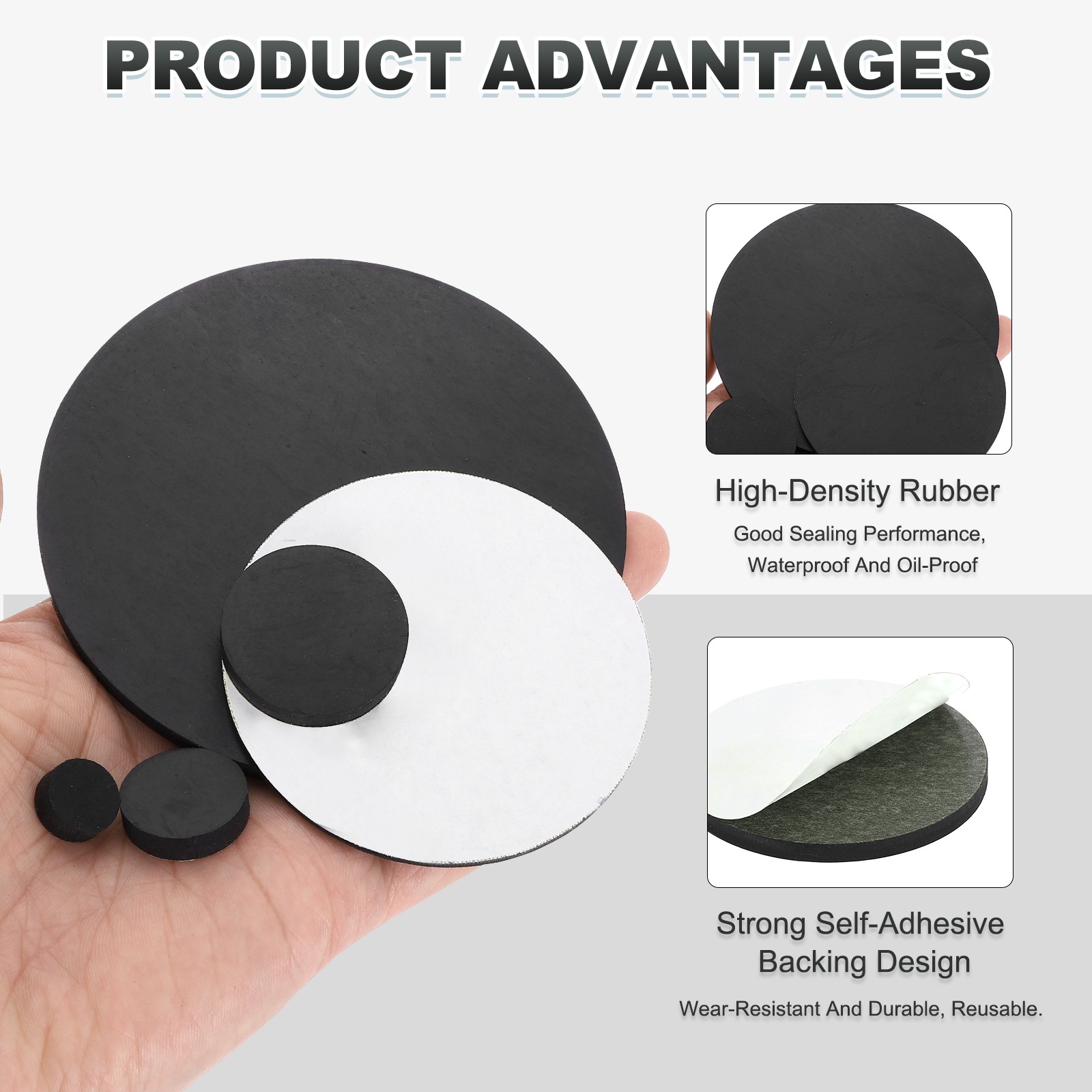 10Pcs 2" (50mmx5mm) Round Rubber Solid Discs Washers Self Adhesive Black