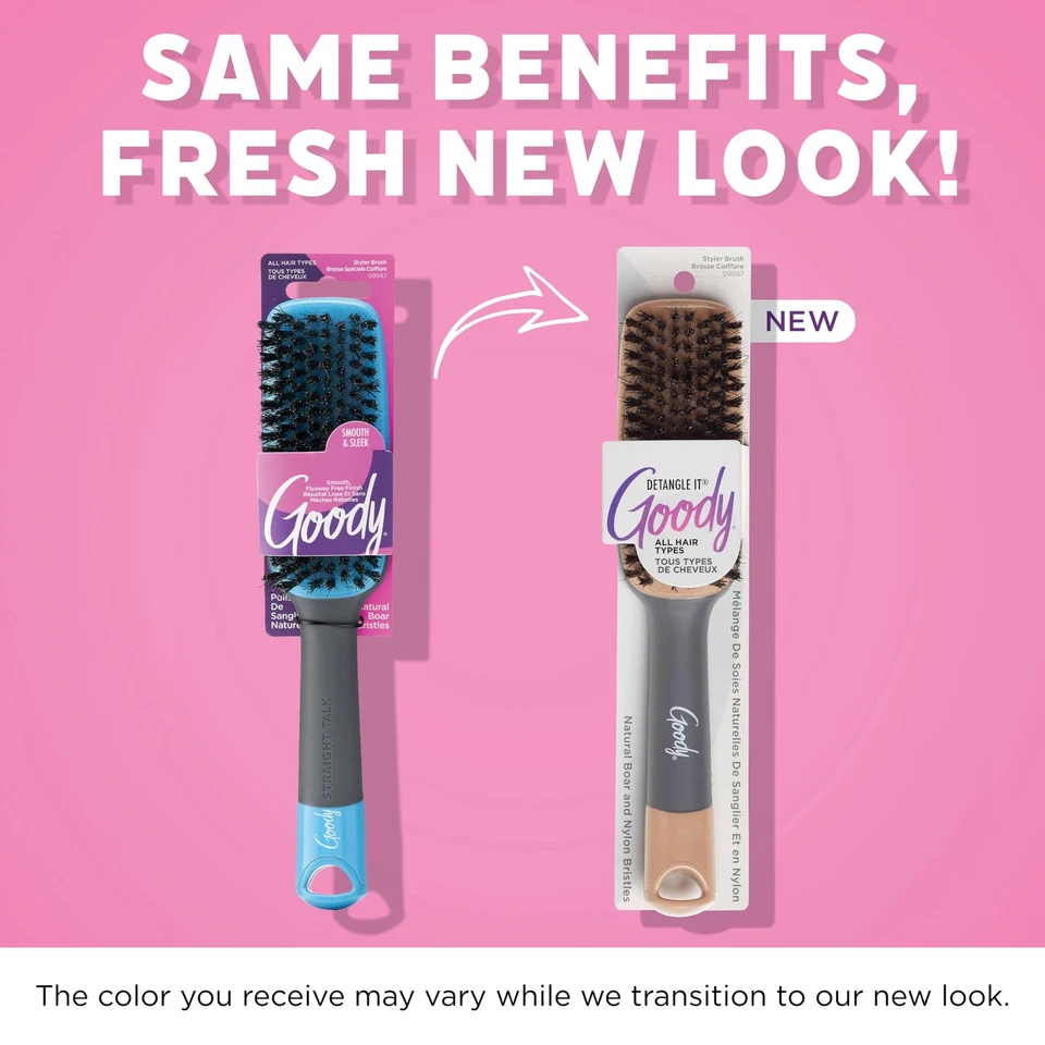 Cepillo de pelo Goody Boar Brist marrón gris brillo suave reduce el frizz 1 unidad Foto 2 de 4