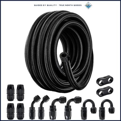 20FT 6AN Braided Fuel Line with Clamps, Ideal for Oil and Coolant Applications