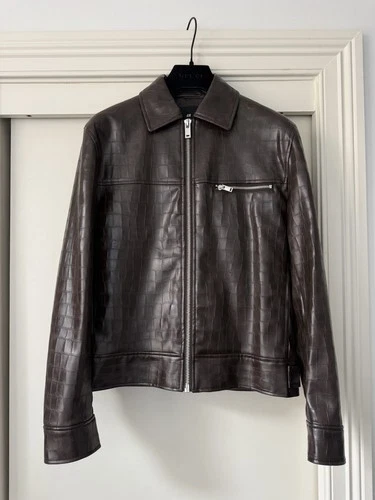 H&M Men’s Croc Embossed Brown Faux Leather Jacket - Size XS - product listing photo
