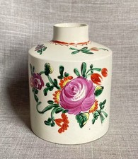 Antik um 1760 George III Leeds Sahnegeschirr Teedose bemalt Emaille lebendige Rose