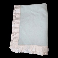 Vintage Chatham Baby Boy Wool Light Blue Blanket Satin Trim Edge 33 X 53