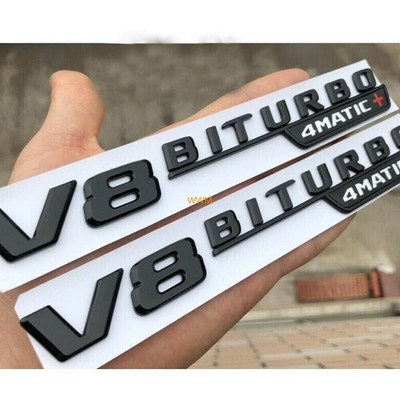 AMG V8 BITURBO 4MATIC+ Kotflügel Embleme Glänzend Schwarz Fit Für Mercedes Benz.