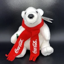 1998 Coca-Cola Bean Bag Plush Polar Bear, 6" tall, with tags