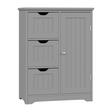 Bathroom Floor Storage Cabinet Wood Storage Organizer w/3 Drawers 1 Door Grey