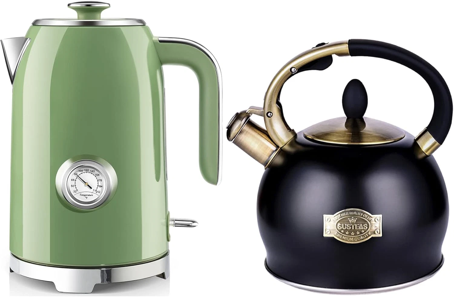 Whistling Tea Kettle & Electric Kettle with Thermometer - 57oz Combo