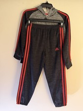 Adidas Boys 2-Piece Jacket Pants Set Gray Black Red Size 6 Polyester