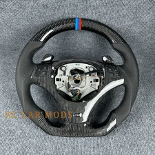 Custom black carbon fiber leather blue strip steering wheel for 2010 BMW 328i