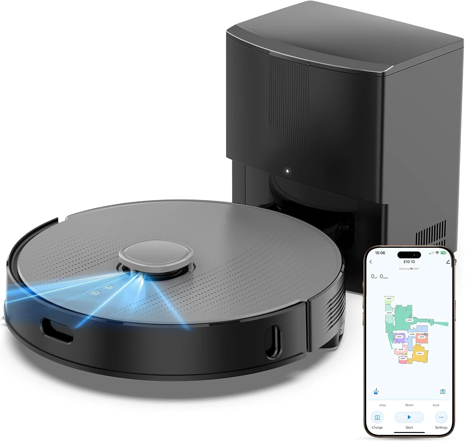 E10+GR Self-Emptying Robot Vacuum & Mop, 8,000Pa Suction, Lidar Navigation