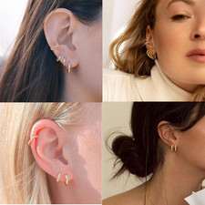 3 Pairs 14K Gold Plated Small Huggie Hoop Earrings