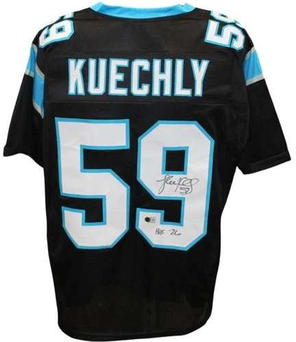 Luke Kuechly Autographed Pro Style sz XL Black Jersey HOF Beckett Witness 56888