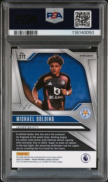 🔥🔥🔥1/1🔥🔥🔥2024-25 Prizm Premier League MICHAEL GOLDING Black Shimmer PSA 10 view 2