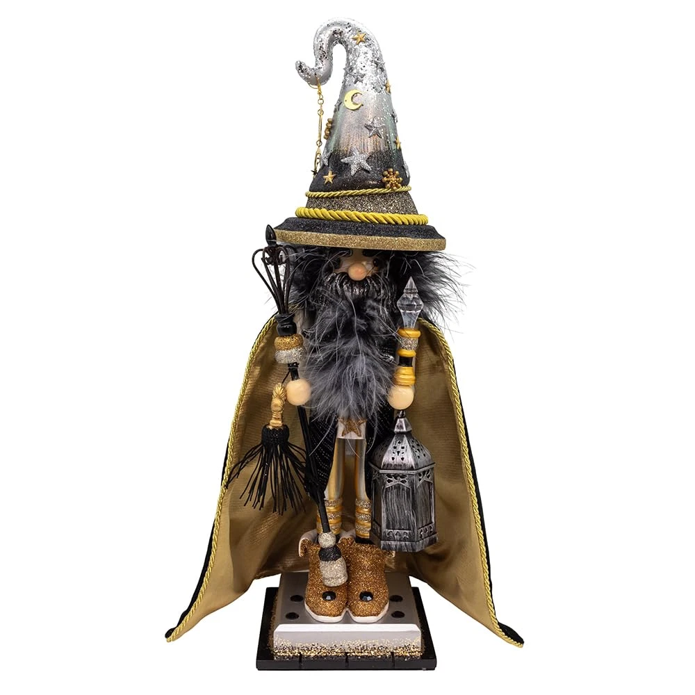 18" Hollywood Black and Gold Wizard Nutcracker - Elegant Holiday Decor