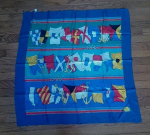 Foulard vintage Gucci drapeau bateau nautique en soie bleue 33"x 33" INUTILISÉ réf2011