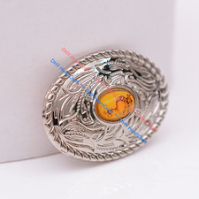 10X Bling Silver Western Saddle Tack Belt Oval Conchos Leathercraft Yellow Bead