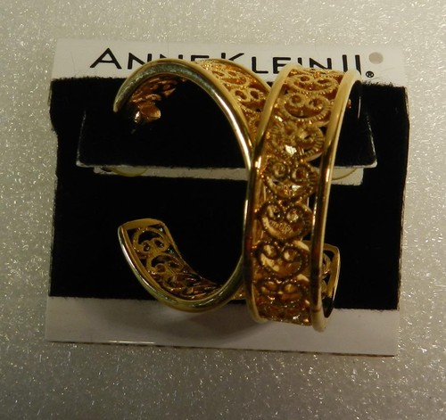 Nuevos PENDIENTES PERFORADOS ANNE KLEIN II tono dorado antiguos hermosos aros de filigrana - Imagen 4 de 6