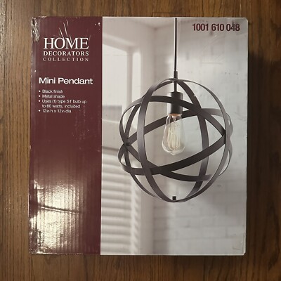 Home Decorators Orbit 1-Light Mini Pendant Black Metal Strap Design Light