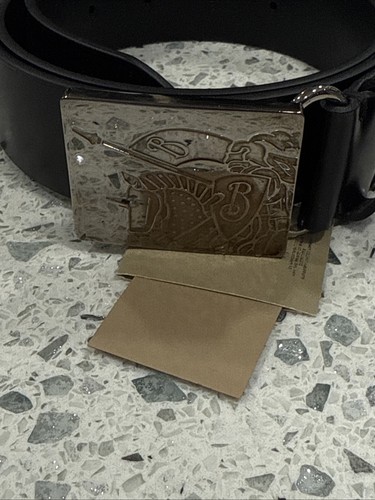 Burberry Silver Logo Men's Black Leather Belt Size 100 40 Italy With Tags - Picture 2 of 6