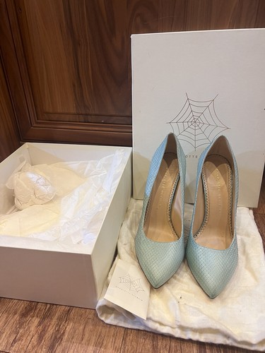 Zapatos de salón Charlotte Olympia azul aguamarina auténticos pitón Monroe punta talla 41 - Imagen 10 de 11