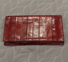 Genuine EEL Skin Womens Wallet Burgundy Red Credit Card Coin Check Book KOREA