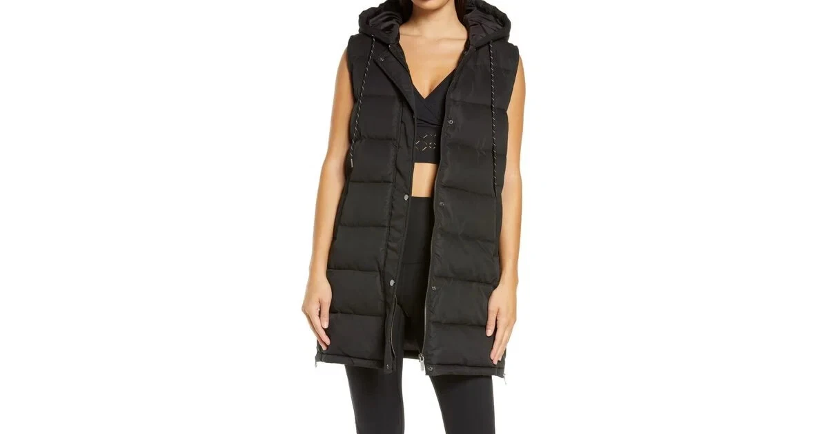 NWD Zella Long Hooded Puffer Vest in Black- Size L #C3950 | eBay