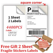4400 Half Sheet Shipping Labels Self-Adhesive 8.5 x 11 Blank 2 Labels Per Sheet