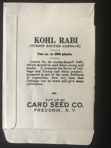 1920s Litho Antique Vintage Card Seed Co. Packet Pack Kohl Rabi early white Mint - Picture 2 of 2