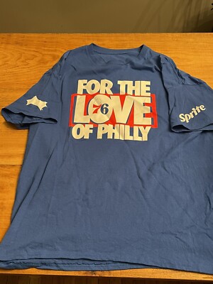 For The Love of Philly 76ers Sixers NBA Playoff T-Shirt Size XL Blue Sprite Logo