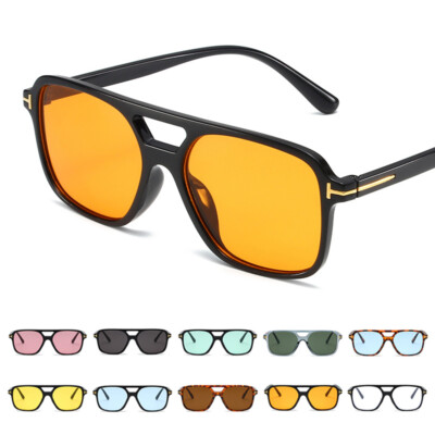 Retro Sunglasses for Women Men Trendy Double Bridge Square Sun Glasses Eyewear