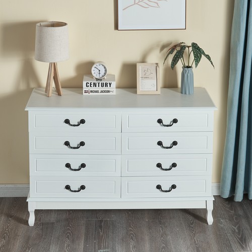 White Chest of Drawers 8 Drawer Modern Slim Side Clothes Storage