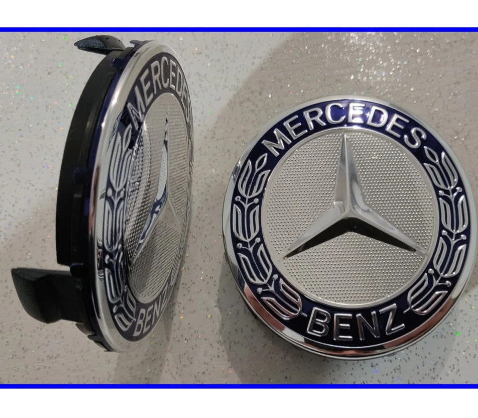 4 TAPPI COPRIMOZZO MERCEDES BENZ CERCHI IN LEGA 75MM CLASSE A B C E CLA CLK BLUE - Immagine 4 di 4