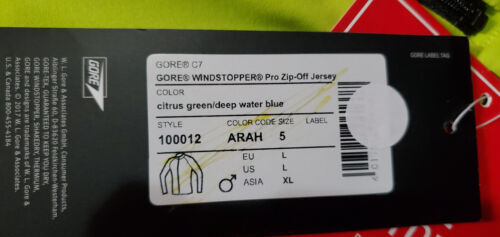Gore Wear NWT C7 Windstopper Pro Zip Off Jersey Size L Citrus Green/Blue - Picture 3 of 8