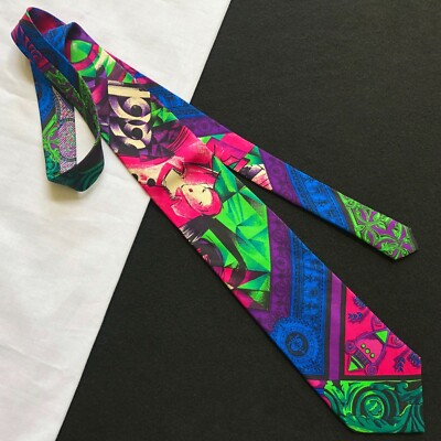 GIANNI VERSACE multi color silk tie MIX-FOULARD print from 1991