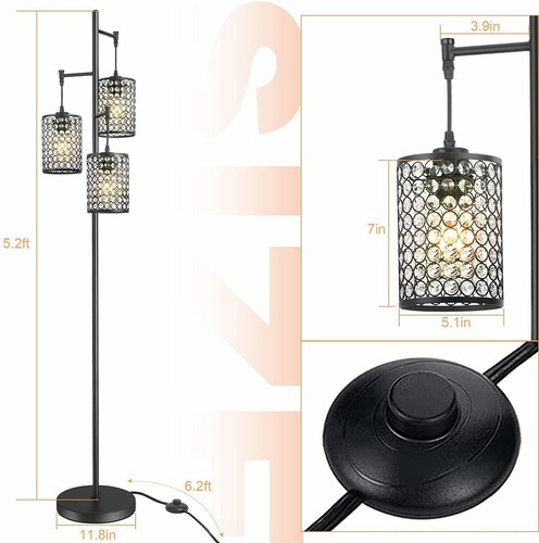 Industrial Crystal Tree Floor Lamp 3-Light Standing Pole Light for Living Office - Picture 2 of 7