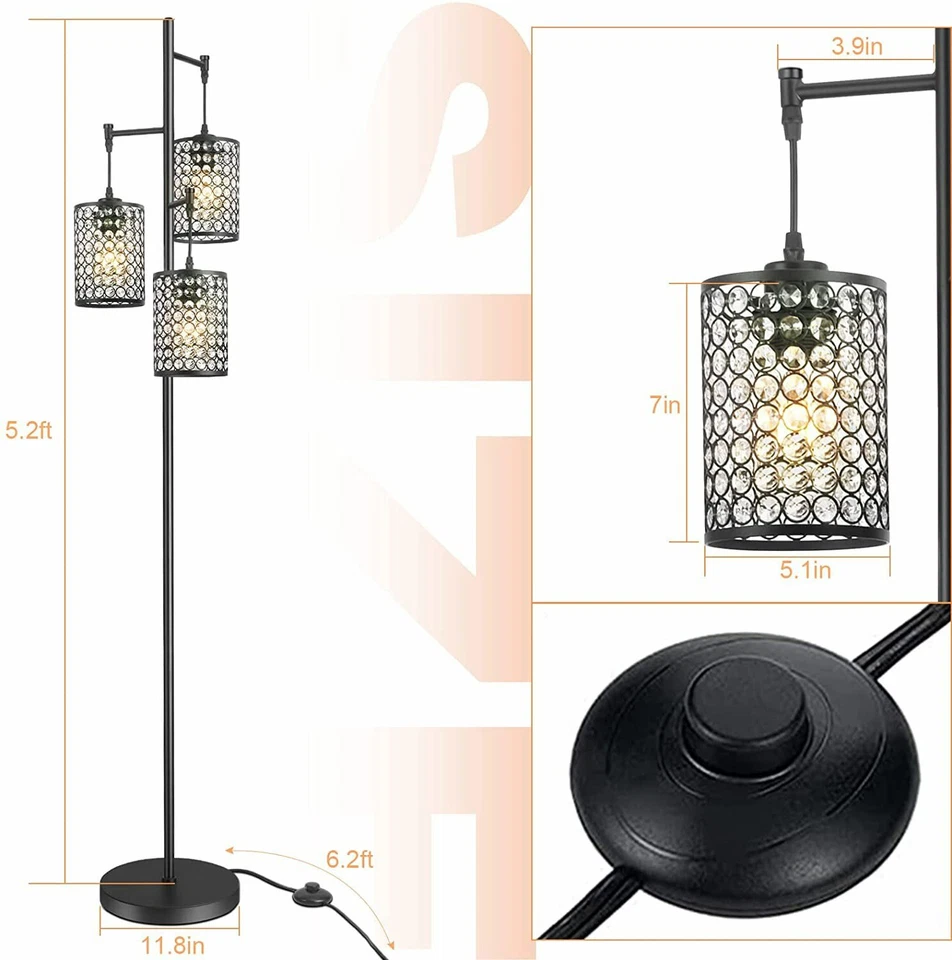 3-Light Tree Floor Lamp Standing Pole Light with Foot-Switch for Bedroom Reading - Image 2 of 4