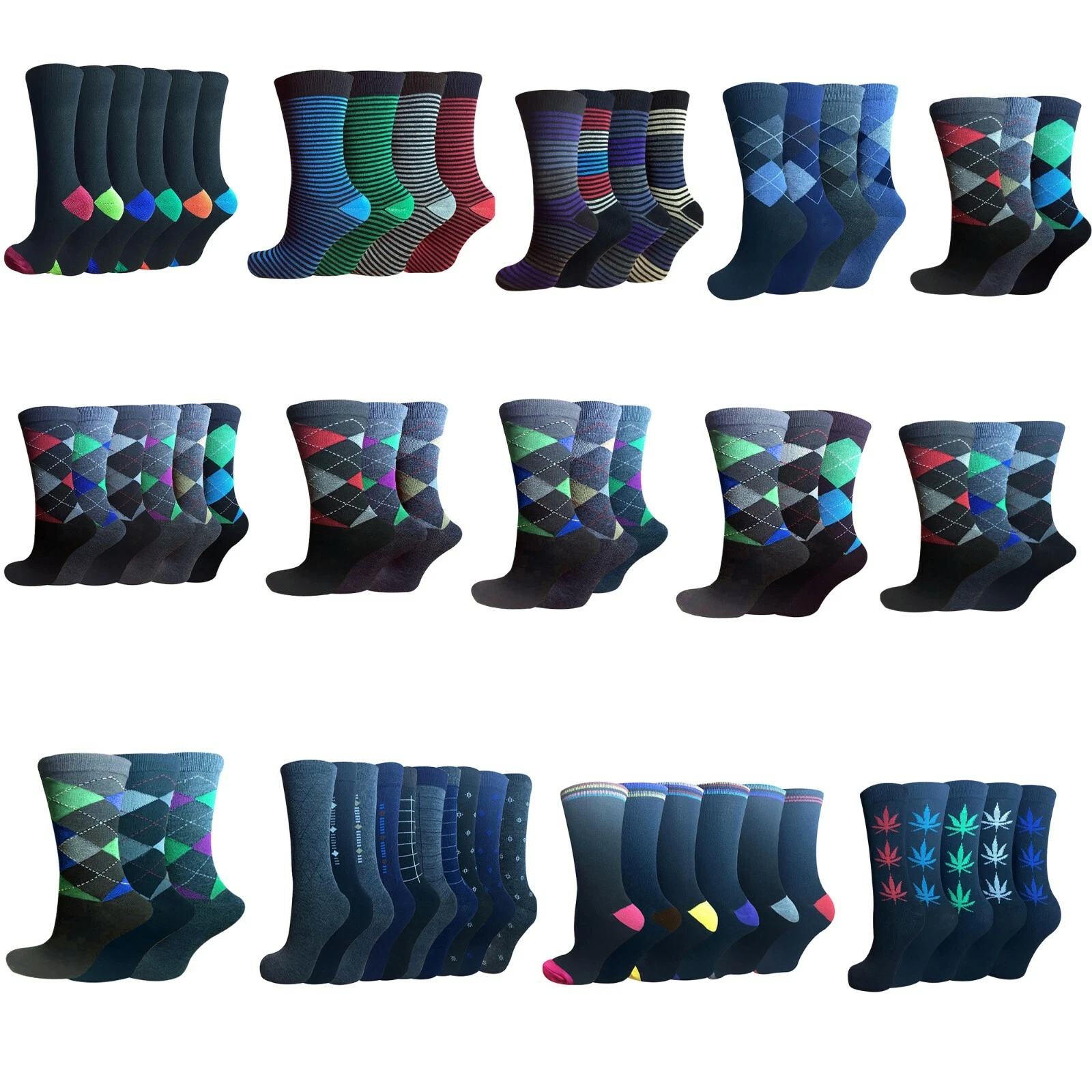 48 Pairs Men Printed Casual Socks Wholesale Lot Assorted Design Multicolor Socks