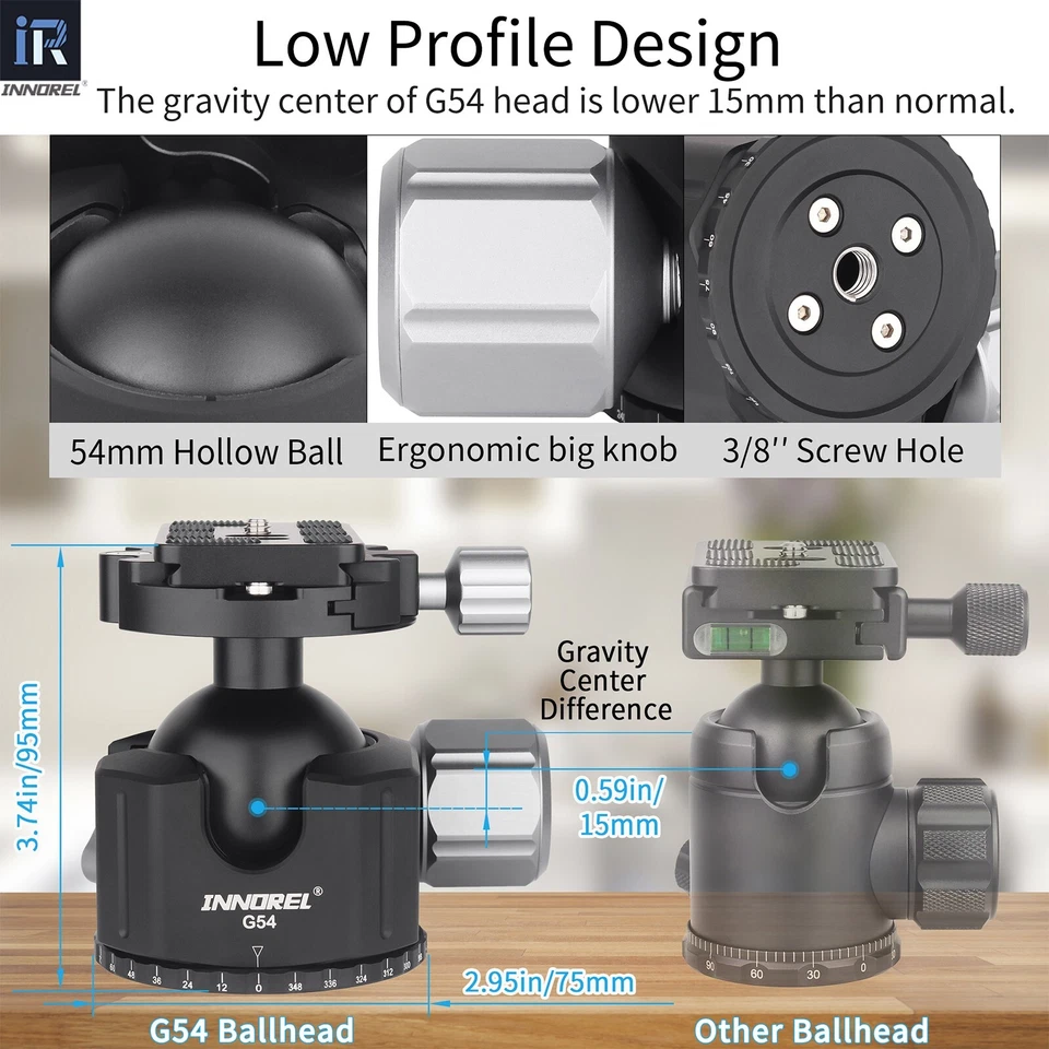 INNOREL Low Profile Tripod Ball Head Professional Camera Ballhead 66lbs Load G54 - Image 3 of 4