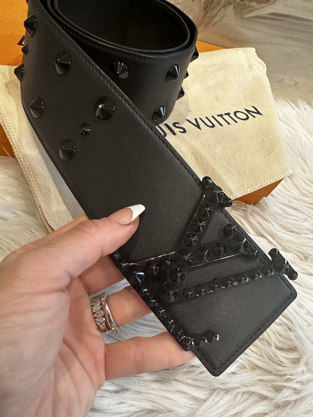 Rare Louis Vuitton Black On Black Studded Thick Clous Initiales KV Belt 85/34 image 2