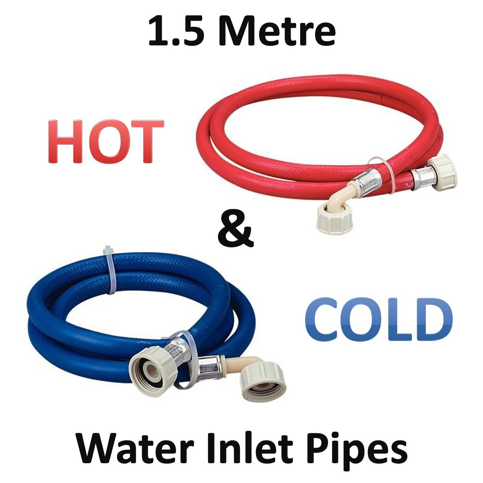 Washing Machine Hose Pipes Inlet Water Fill Hose 1 BLUE 1 RED Cold Hot 1.5m Long eBay