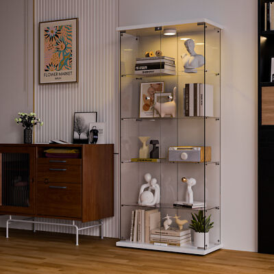 #ad Glass Display Cabinet with LED Light 5 Shelf 2 Door 5mm Tempered Glass Bookshelf $299.00