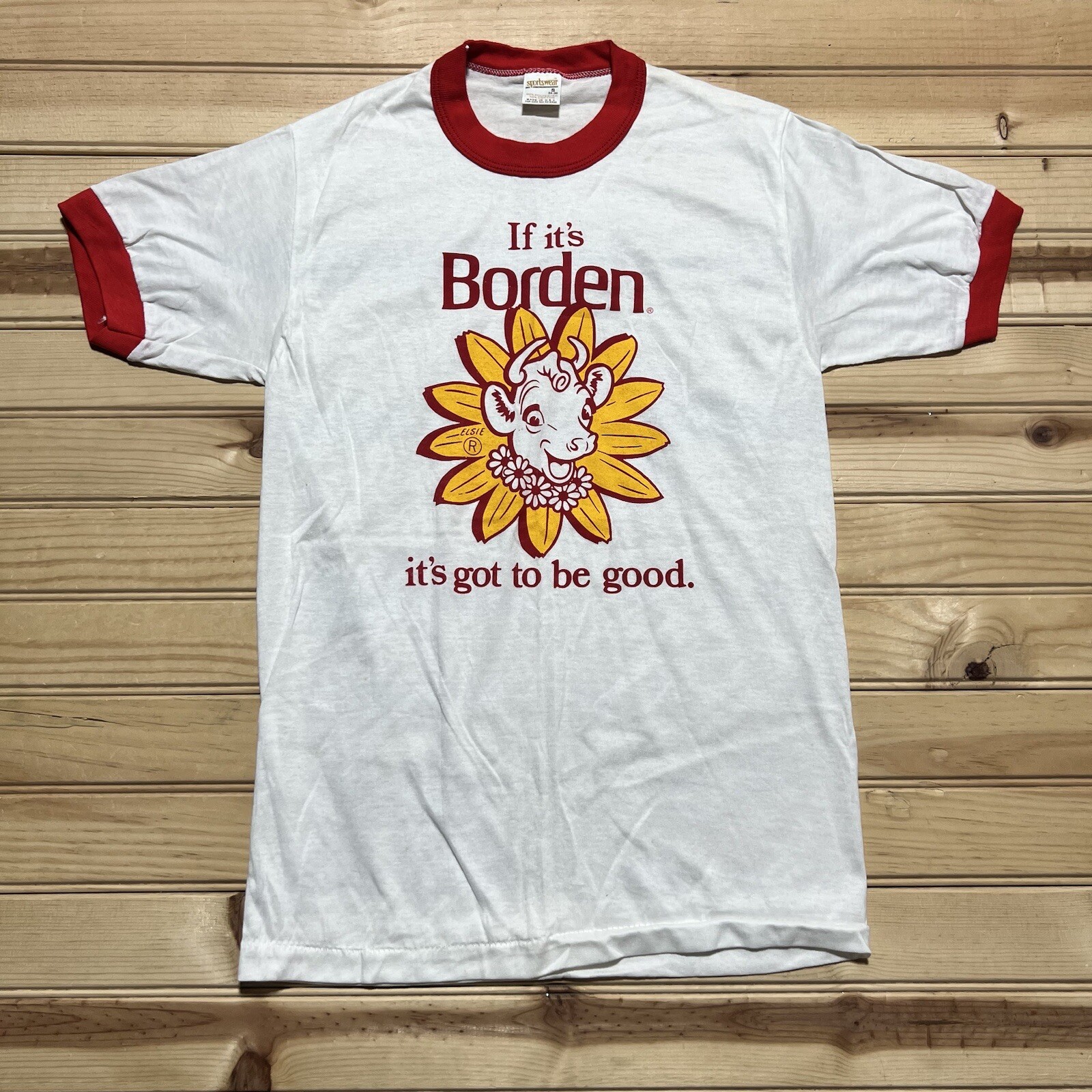 Vintage 80s Elsie the Cow Borden Ringer Tee Super Rare Deadstock Size Small
