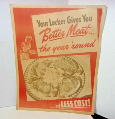 Butcher Shop Meat Locker Weyauwega Wi 1950 George Wessells Co vintage 19'' Poster