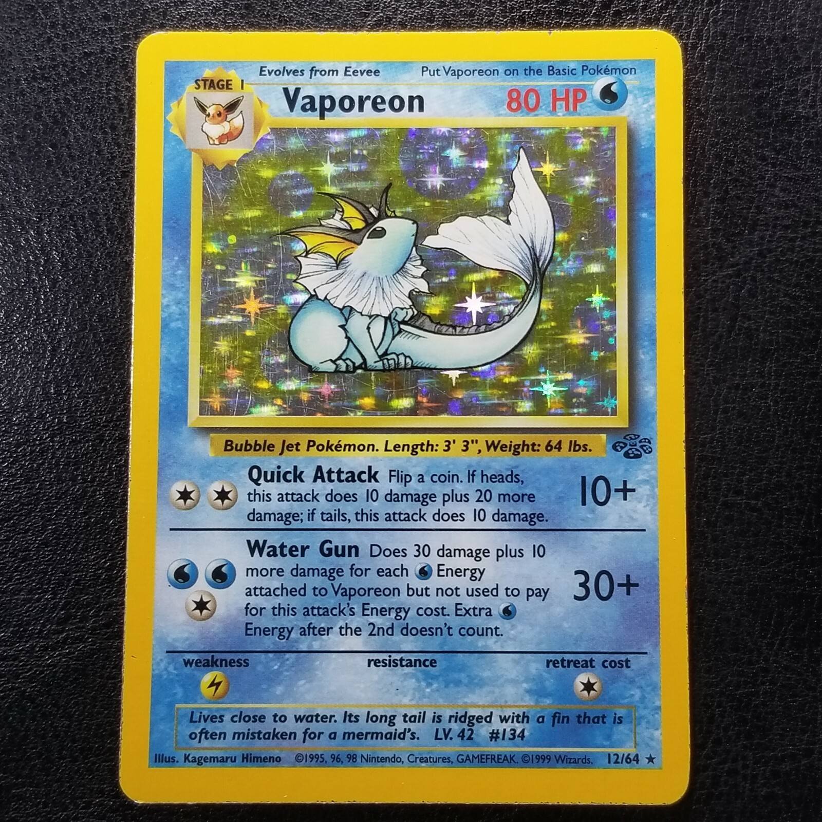 Vaporeon 12/64 Jungle Holo Rare 1999 Pokemon Wizards Nintendo