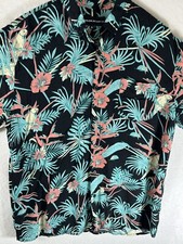Molokai Surf Co Button Up Reverse Print Blue Floral Hawaiian Shirt Mens XL Rayon