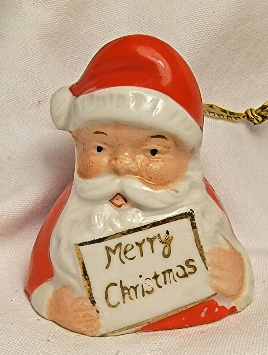 Vintage ARDALT Hand Painted SANTA BELL Porcelain ORNAMENT Japan