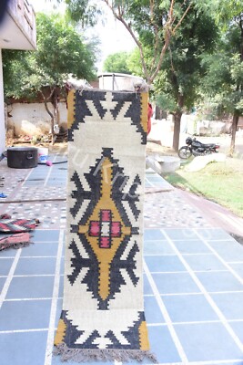 Moroccan Vintage Kilim Rug aztec kilim Runner Wool Jute Rug Stair kilim rug