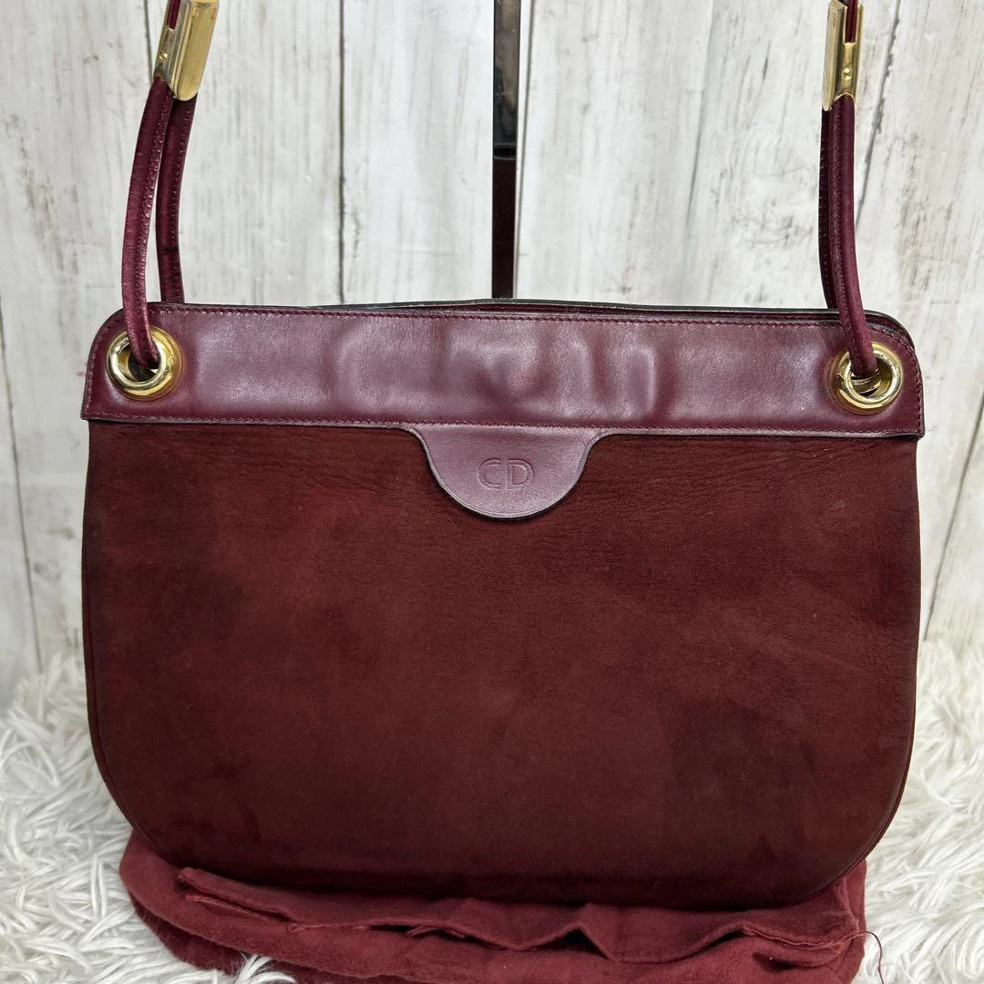 CHRISTIAN DIOR CD Logo One Shoulder bag Hand Bag Tote Bag Suede Leather Red