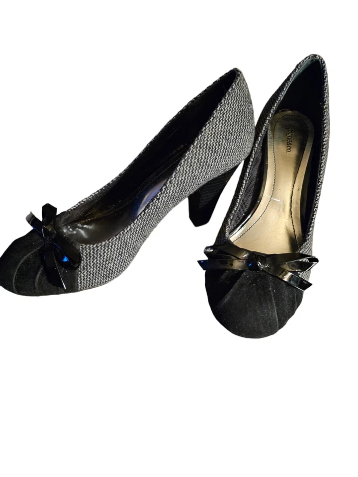 Style&co Mujer Tacón 3" Blanco y Negro Talla 8M Tela Tweed y Gamuza Diseño Foto 2 de 4